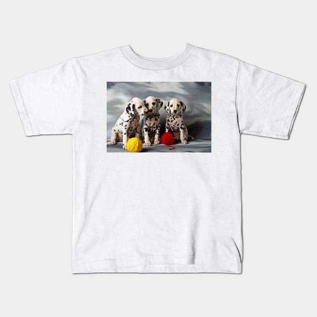 Three Dalmatian Puppy's Kids T-Shirt by photogarry